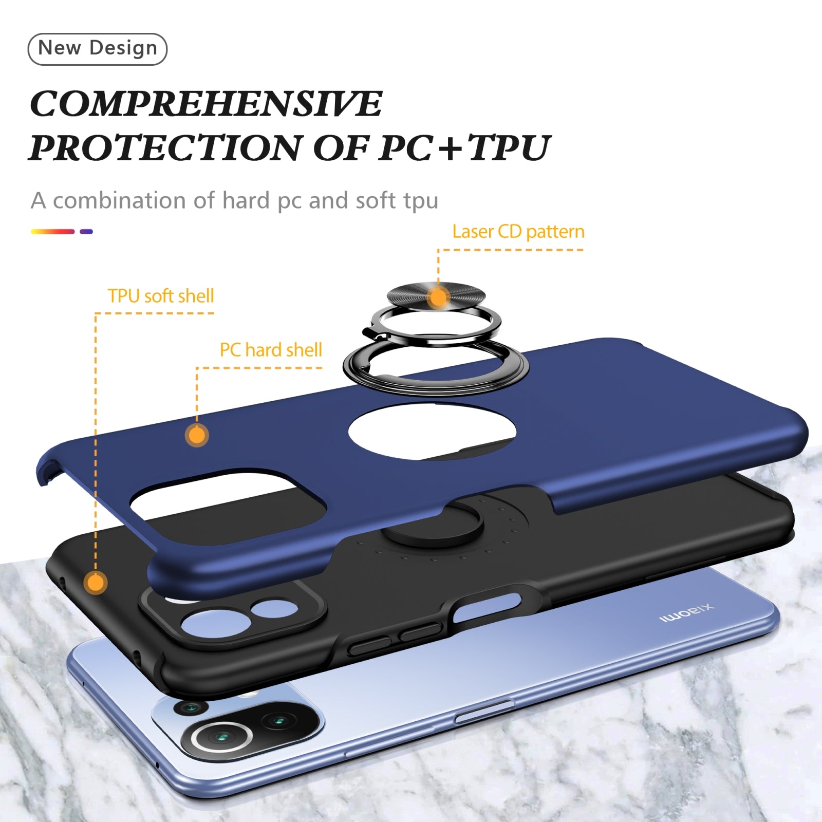 Armour Shockproof with Metal Ring Case for Xiaomi Mi 11 Lite - Blue