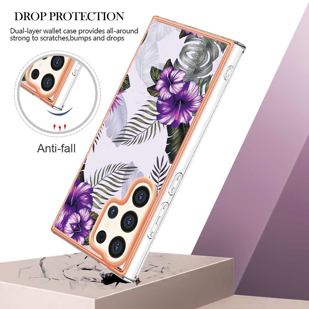 Electroplating IMD Case for Samsung Galaxy S24 Ultra 5G - Purple Flower