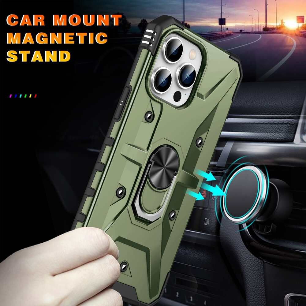 Metal Ring Holder Back Case for iPhone 15 Pro - Army Green