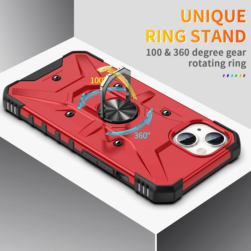 Metal Ring Holder Shockproof Back Case for iPhone 15 - Red