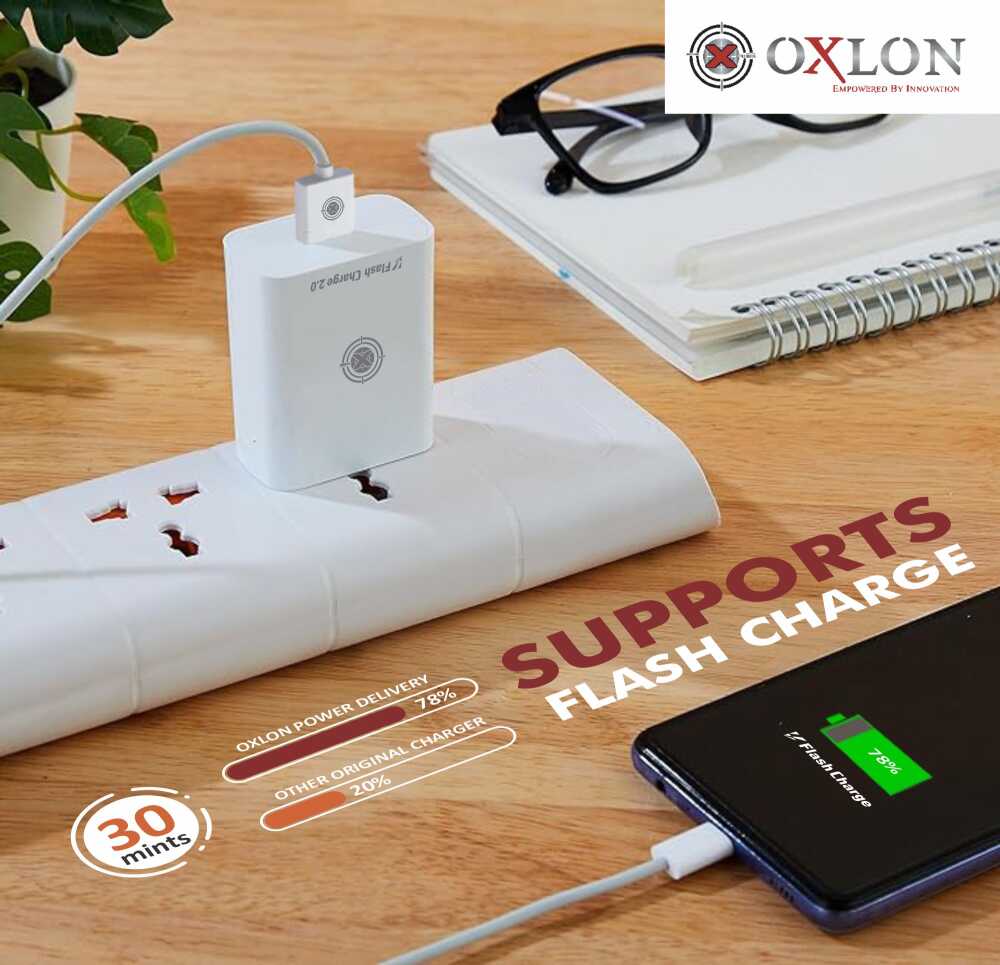 OXLON 124W Super Fast VOOC Charger With USB Port A - White