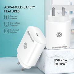 OXLON Super Fast Charging Adapter 25W for iPhone, Samsung - White