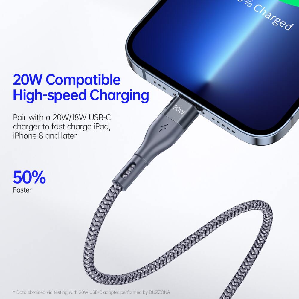 USB C Cable Fast Charging Nylon Braided 20W 1M - Grey