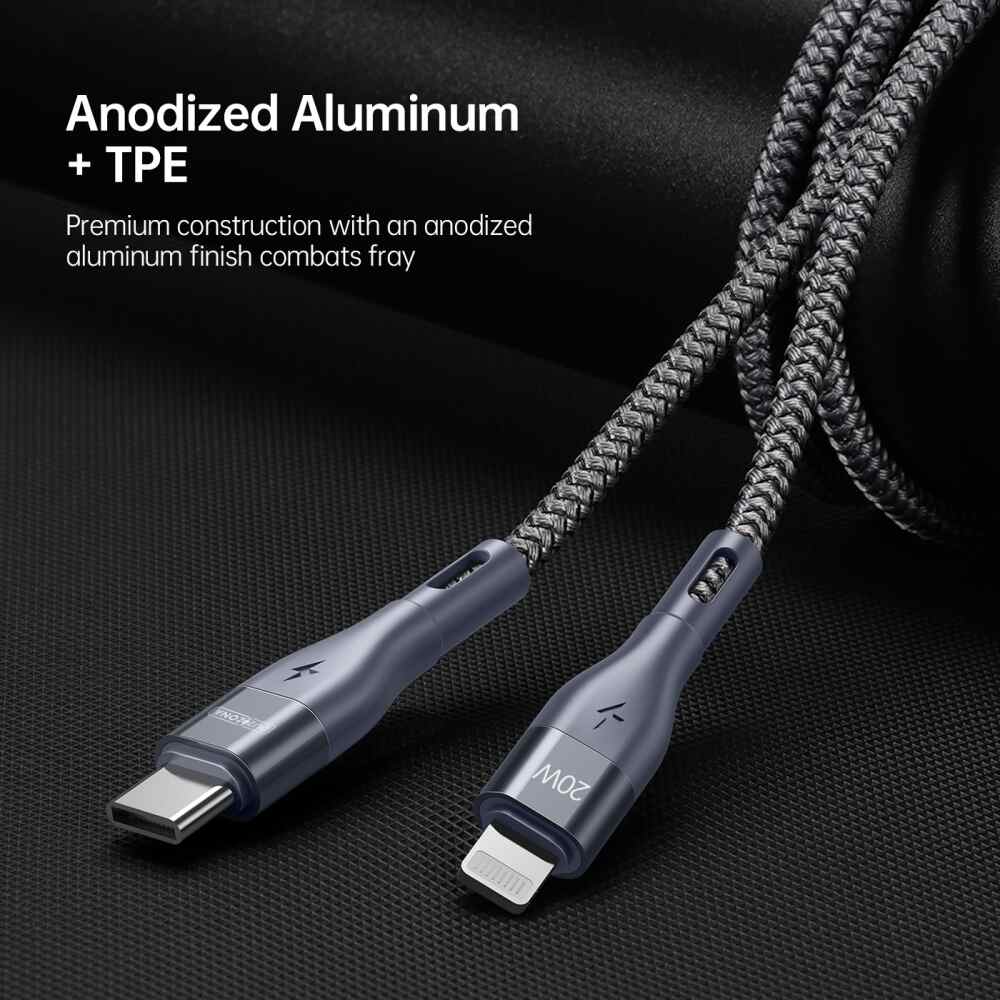 USB C Cable Fast Charging Nylon Braided 20W 1M - Grey