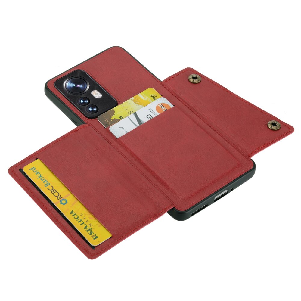 PU leather Case for Xiaomi 12 Pro With Four Cards Slots - Red