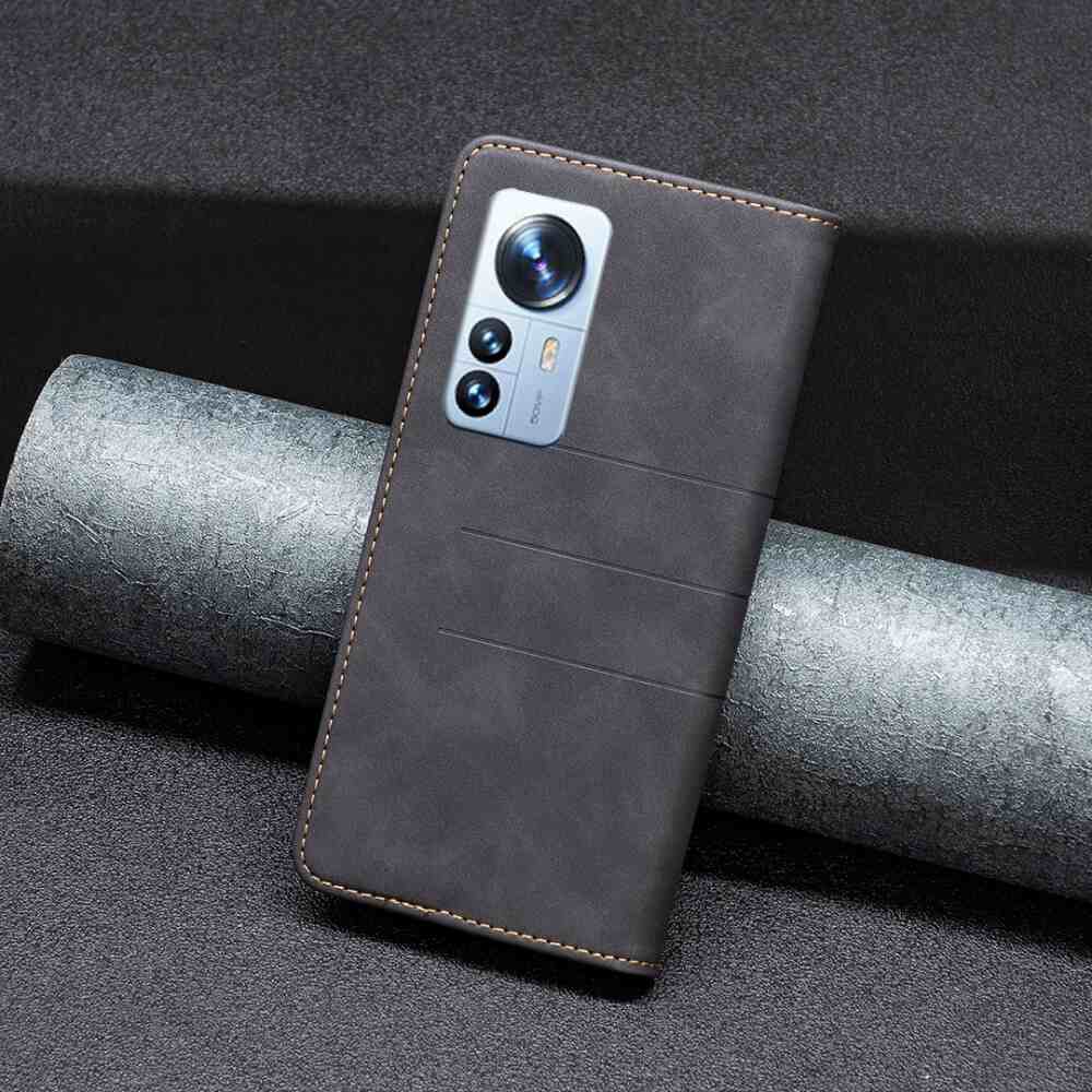PU Leather and TPU Case for Xiaomi 12 Pro - Black