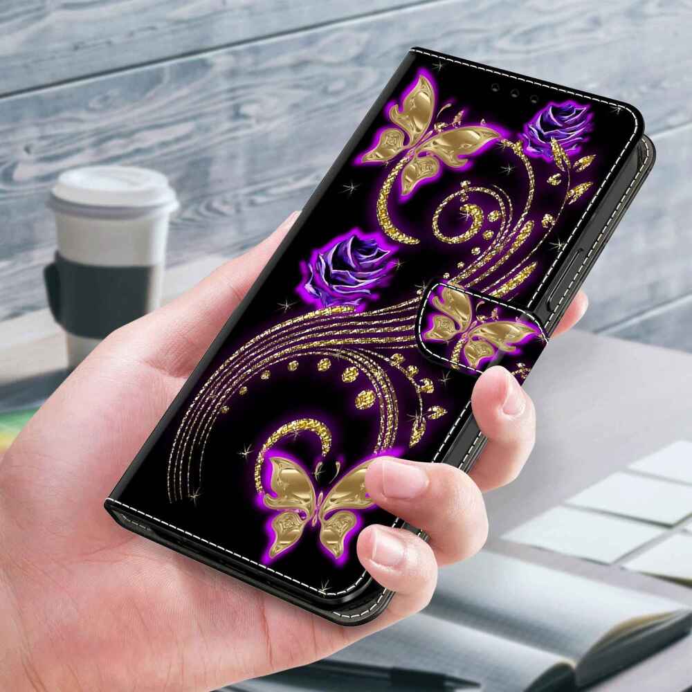 Magnetic Splicing PU Leather Case for Xiaomi 13 Pro - Purple Flower Butterfly