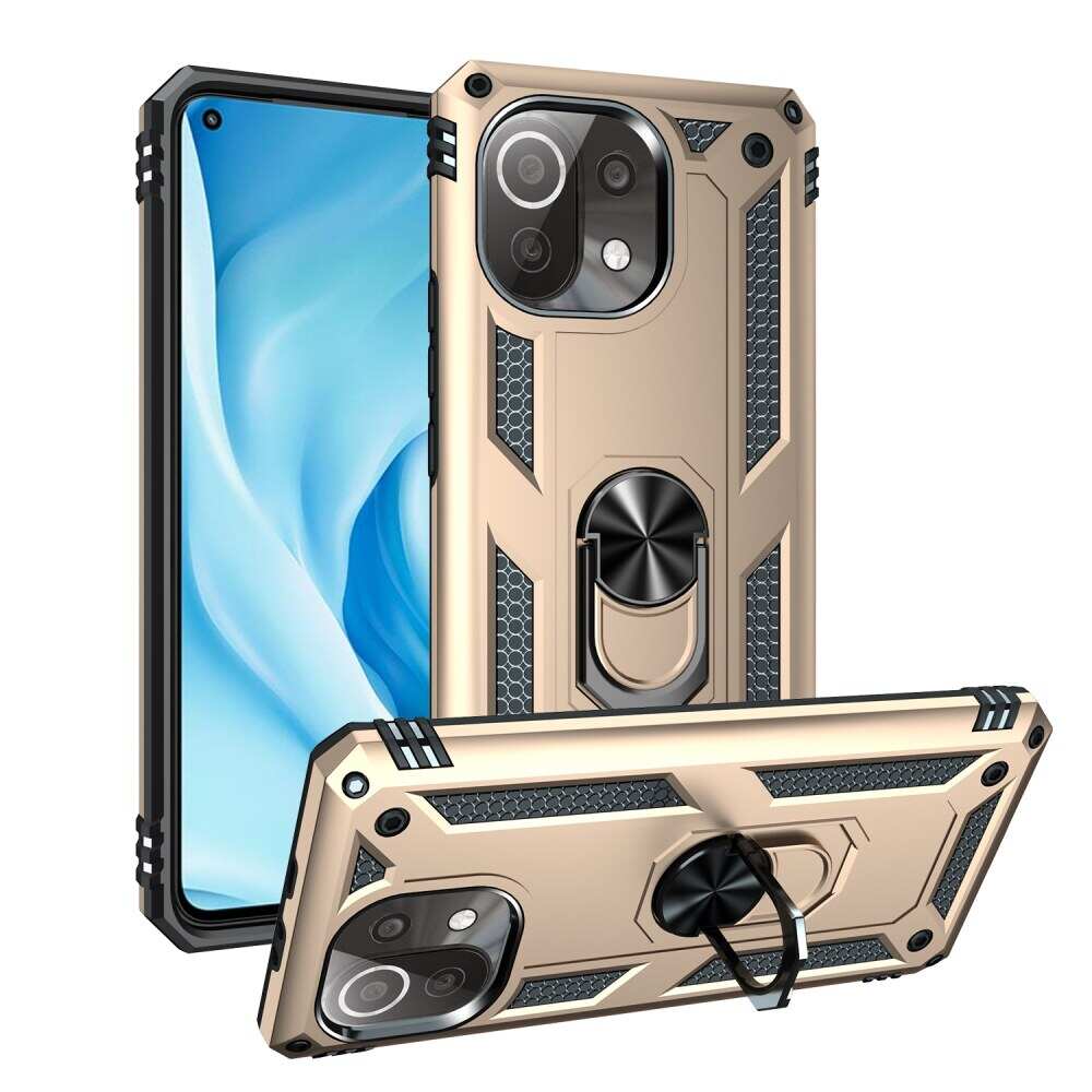 Shockproof with 360 Degree Rotating Holder Case for Xiaomi Mi 11 Lite - Gold