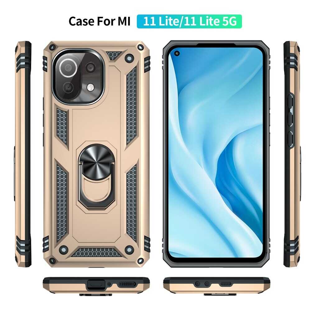 Shockproof with 360 Degree Rotating Holder Case for Xiaomi Mi 11 Lite - Gold