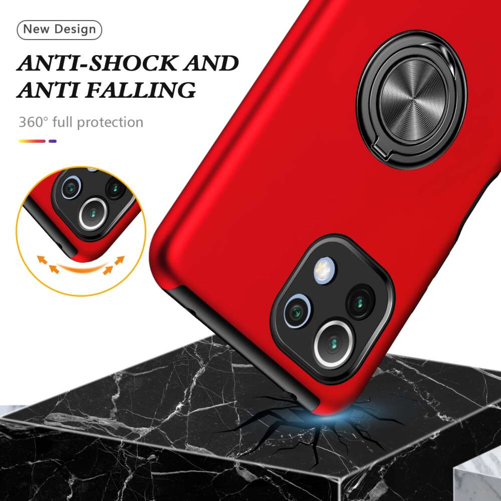 Metal Ring Holder Back Case for Xiaomi Mi 11 Lite - Red